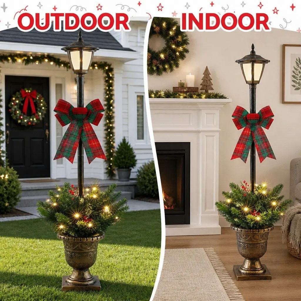 Christmas Lamp Post Set of 2 125cm Outdoor Decorations 50 LED Lights Warm White