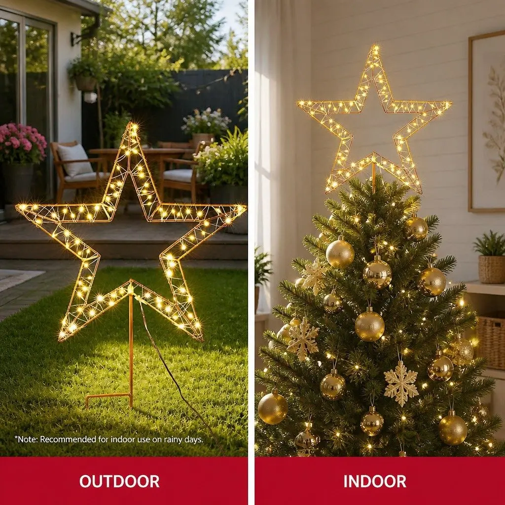 100 LED Warm White Star Outdoor Christmas Lights 42cm