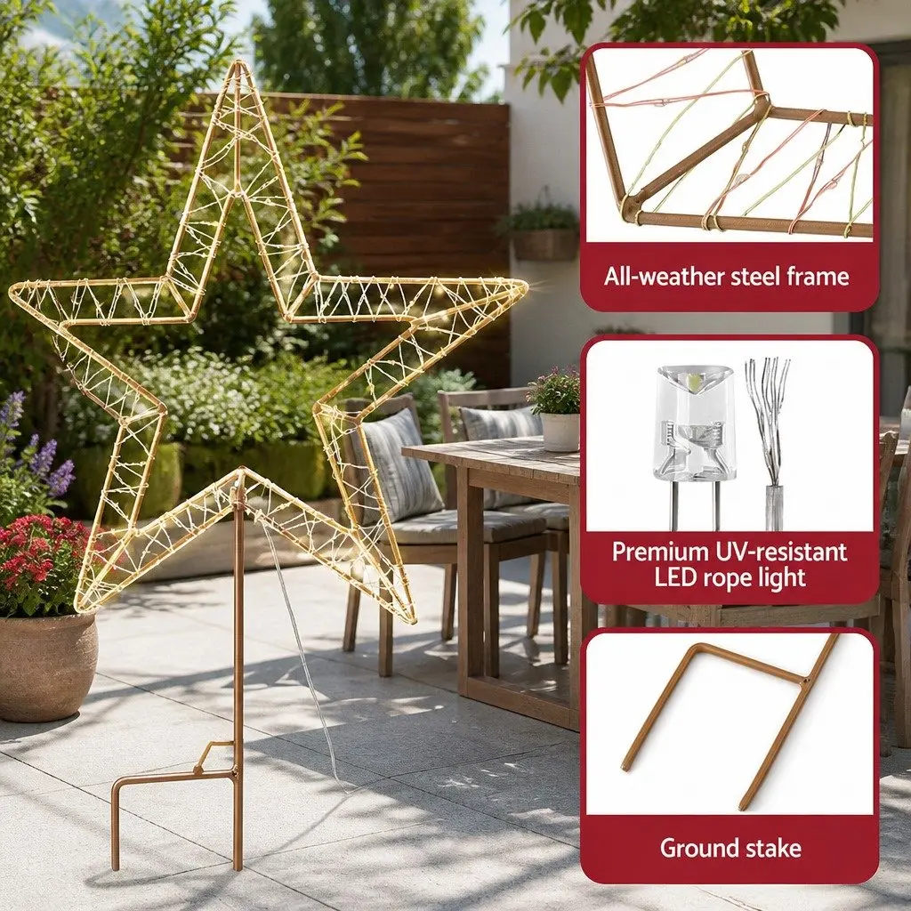 100 LED Warm White Star Outdoor Christmas Lights 42cm