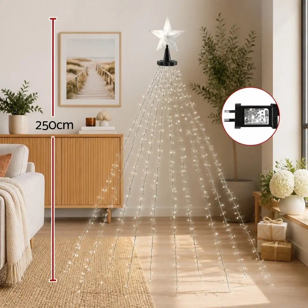 Christmas Waterfall String Lights 2.5M 300 LED Star Topper Outdoor Indoor