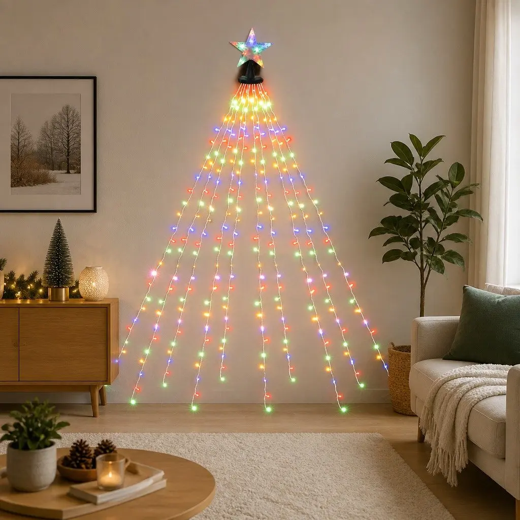 Christmas Waterfall String Lights 2.5M 300 LED Star Topper Outdoor Indoor