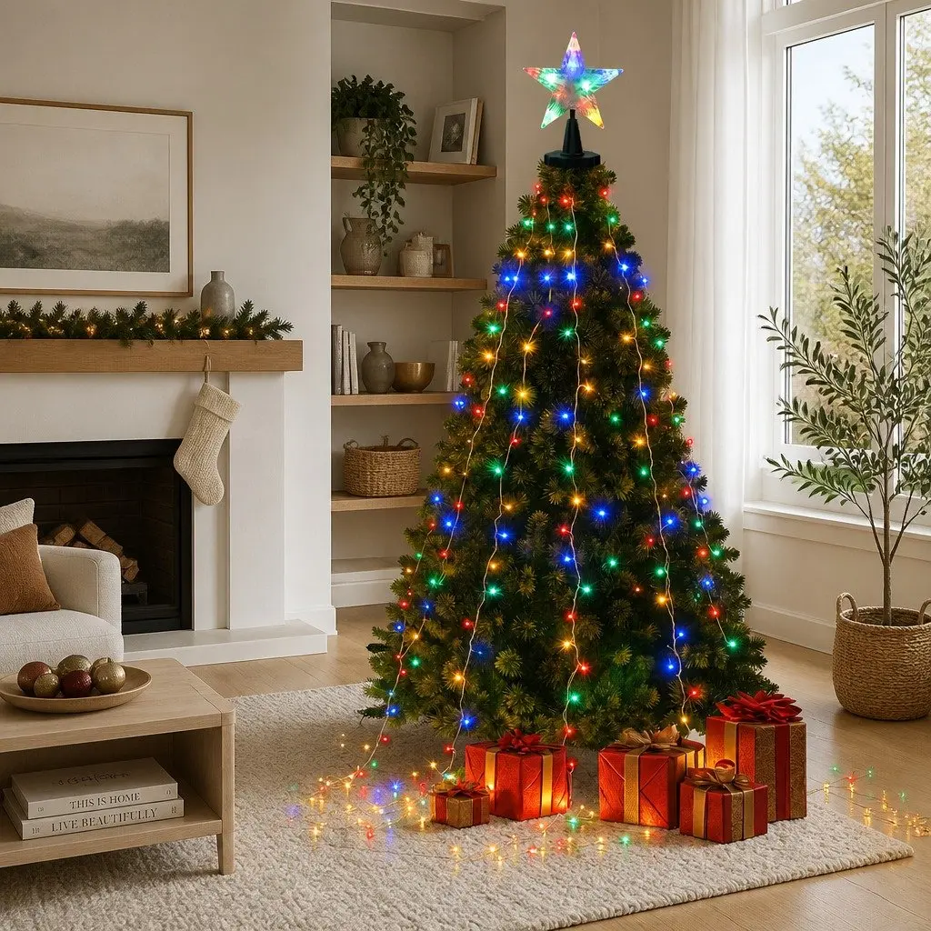 Christmas Waterfall String Lights 2.5M 300 LED Star Topper Outdoor Indoor