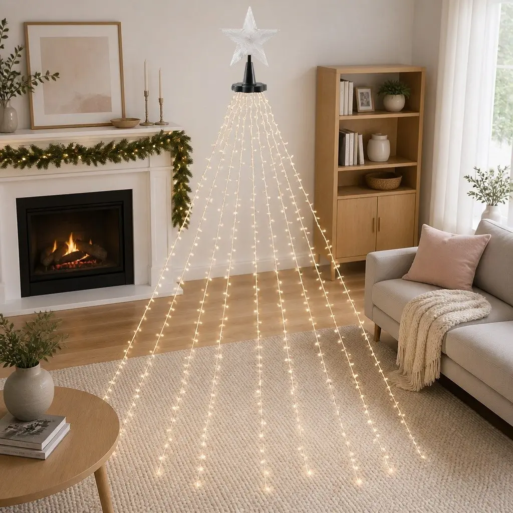Christmas Waterfall String Lights Star Topper 2.5M 300 LED