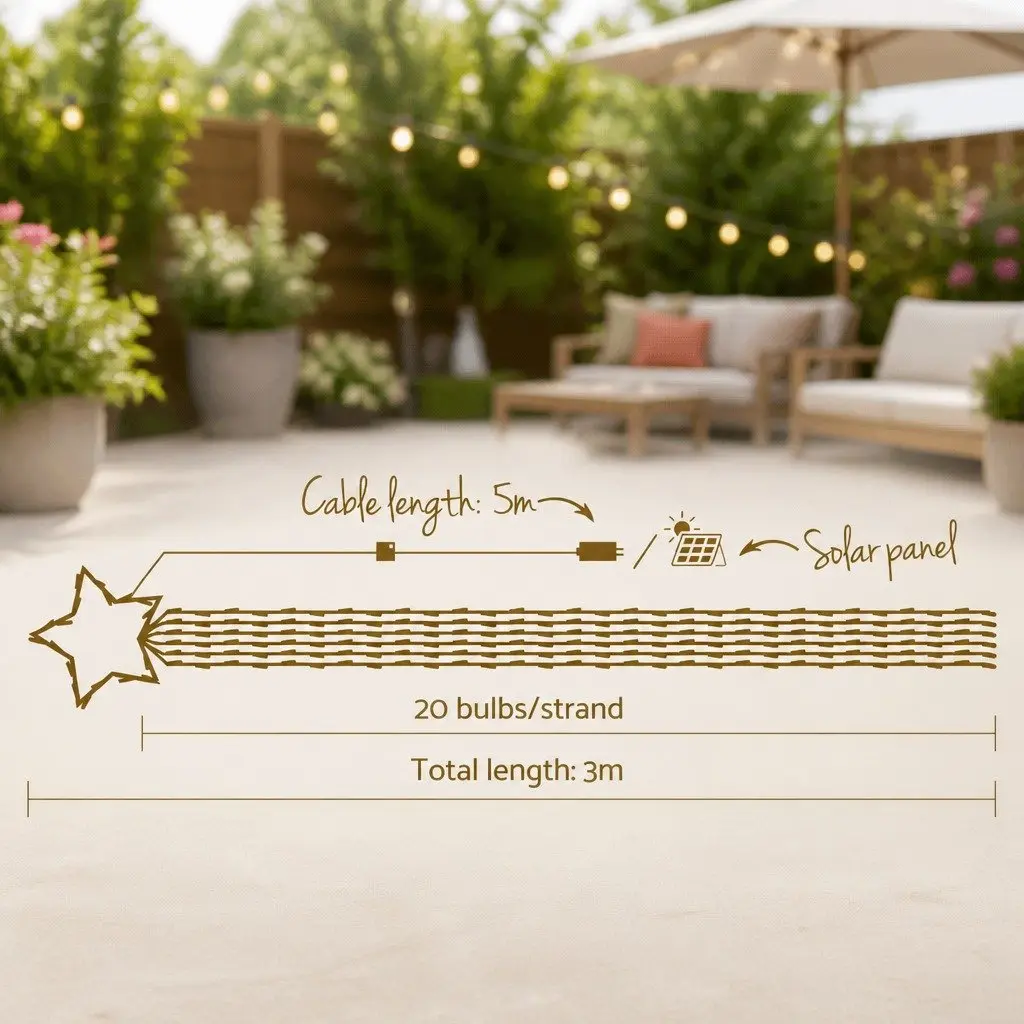 Solar Christmas Lights Cascading 3M 200 LED Multi-Coloured Outdoor