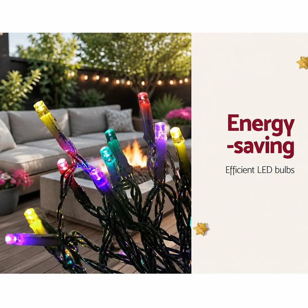 Solar Christmas Lights Cascading 3M 200 LED Multi-Coloured Outdoor