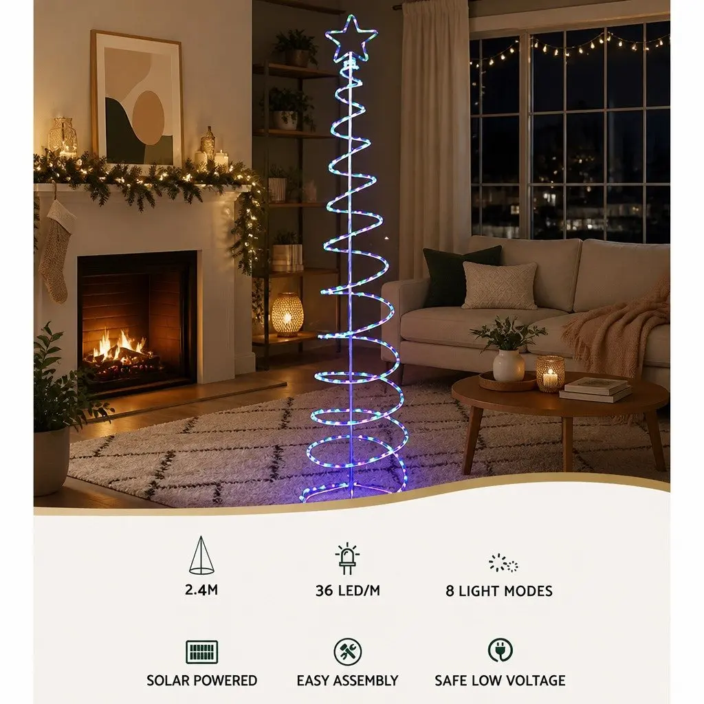 Christmas Tree Solar Motif LED Lights 2.4M Outdoor Indoor Decoration