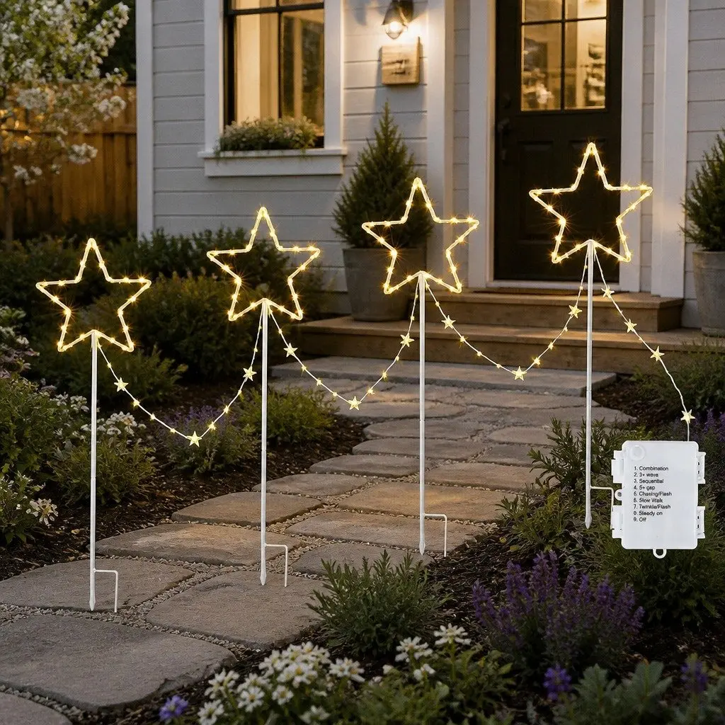 Christmas Lights Ground Light 4 Piece 144 LED Warm White Outdoor Decorations 8 Modes