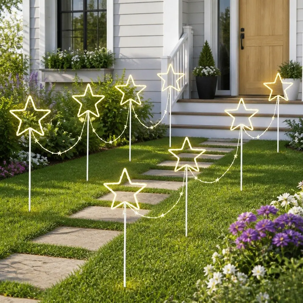 Christmas Lights Ground Light 4 Piece 144 LED Warm White Outdoor Decorations 8 Modes