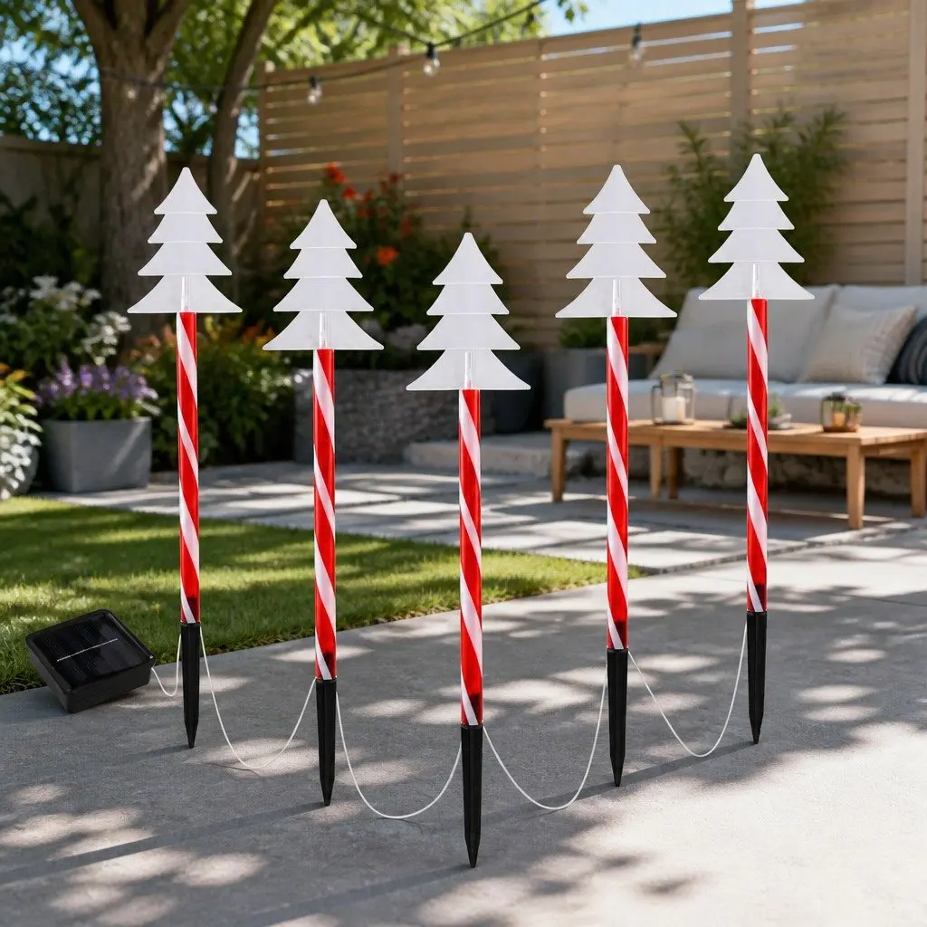 Christmas Path Ground Lights 5 PCS 25 LED Garden Outdoor Decorations Solar