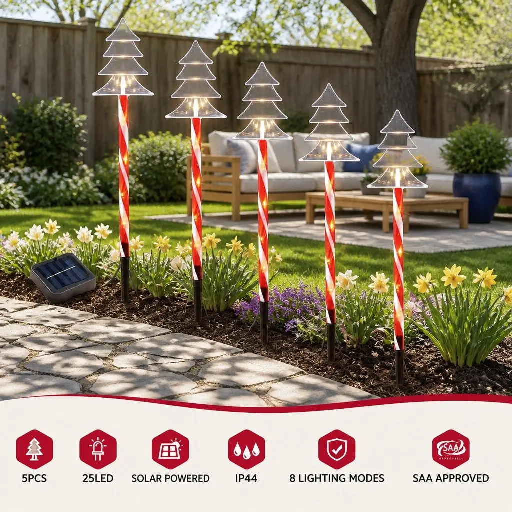 Christmas Path Ground Lights 5 PCS 25 LED Garden Outdoor Decorations Solar