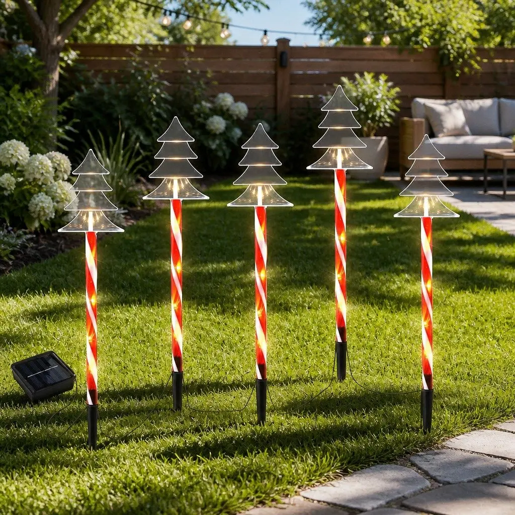 Christmas Path Ground Lights 5 PCS 25 LED Garden Outdoor Decorations Solar