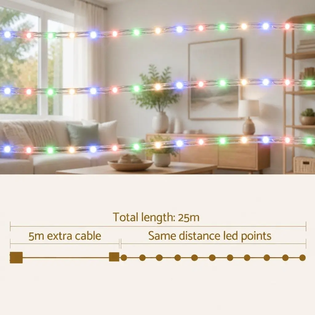 Christmas Rope Lights 20M 600 Multicolour LED String Decorations Indoor Outdoor