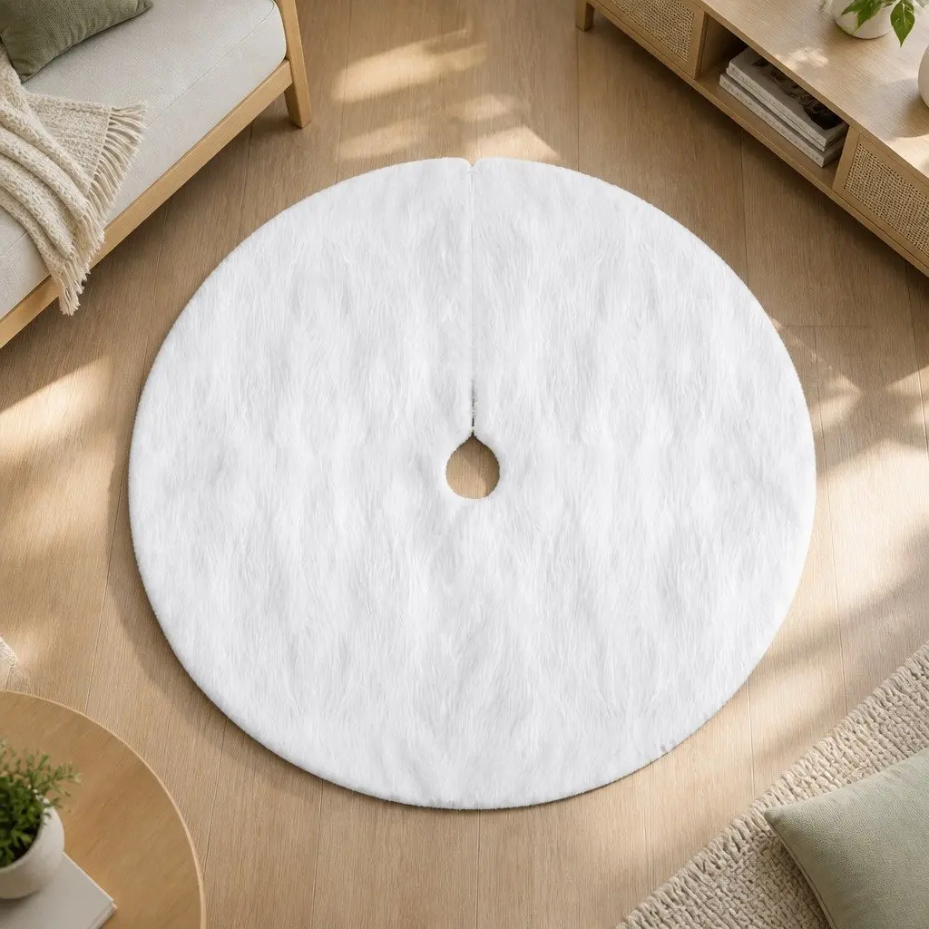 Christmas Tree Skirt Plush White 120cm Fluffy Holiday Decoration