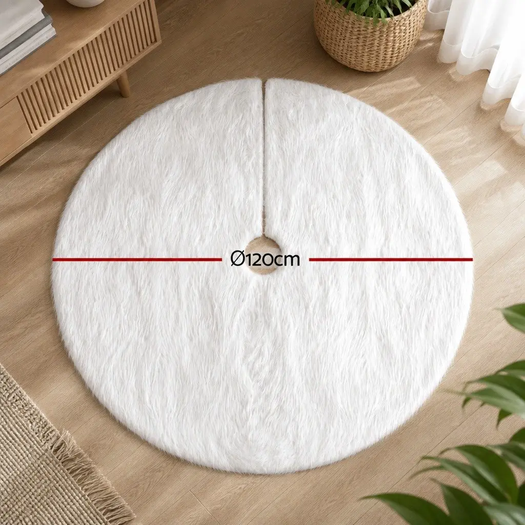 Christmas Tree Skirt Plush White 120cm Fluffy Holiday Decoration