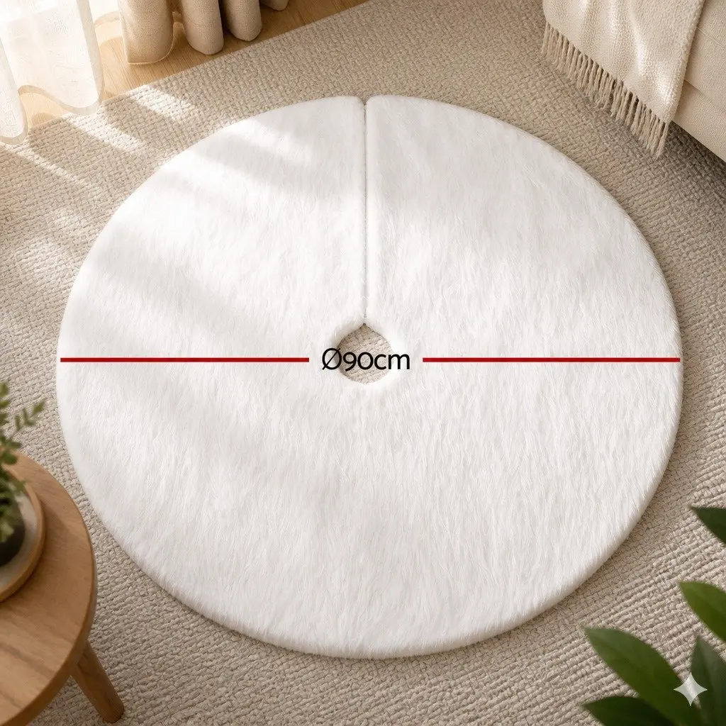 Christmas Tree Skirt Plush White 90cm Fluffy Holiday Decor