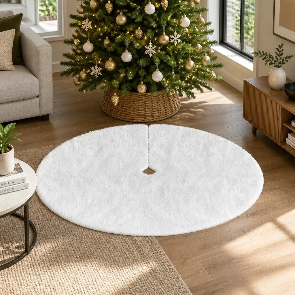 Christmas Tree Skirt Plush White 90cm Fluffy Holiday Decor