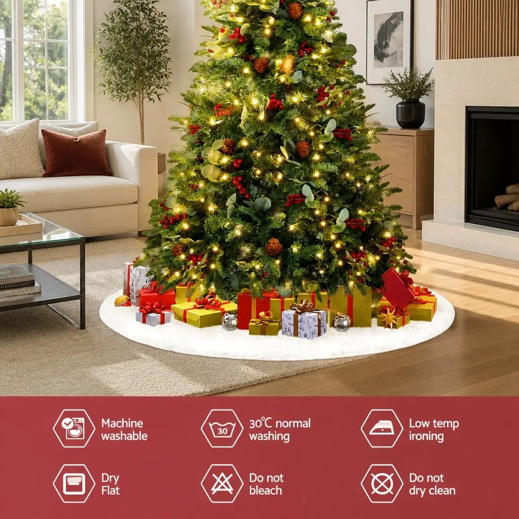 Christmas Tree Skirt Plush White 90cm Fluffy Holiday Decor