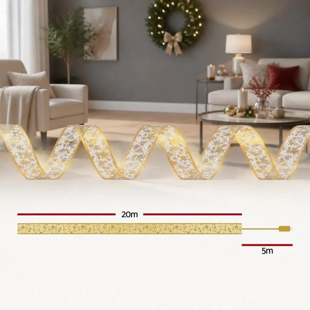 LED Ribbon String Light Golden 20M 200 Bulbs Indoor Outdoor