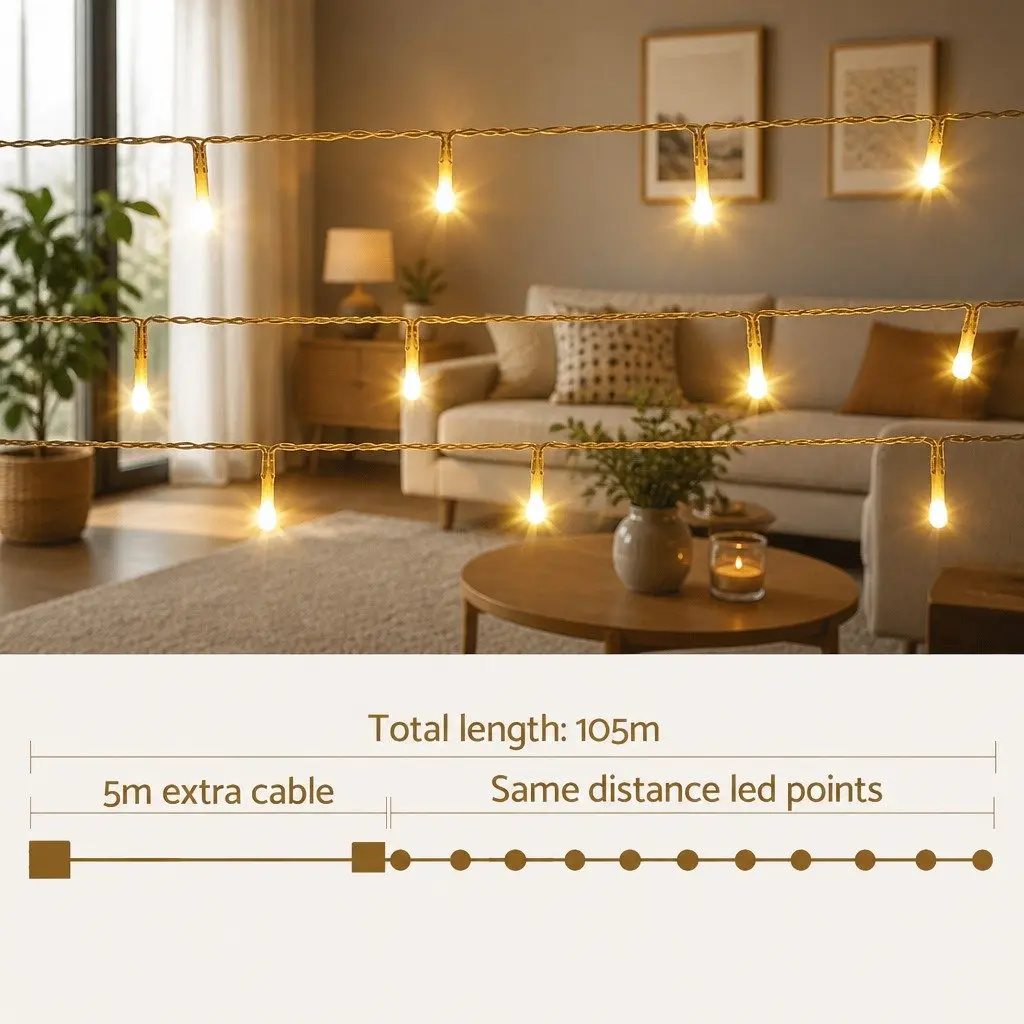 String Lights Warm White 100M 500 LED for Christmas Outdoor Indoor Decoration