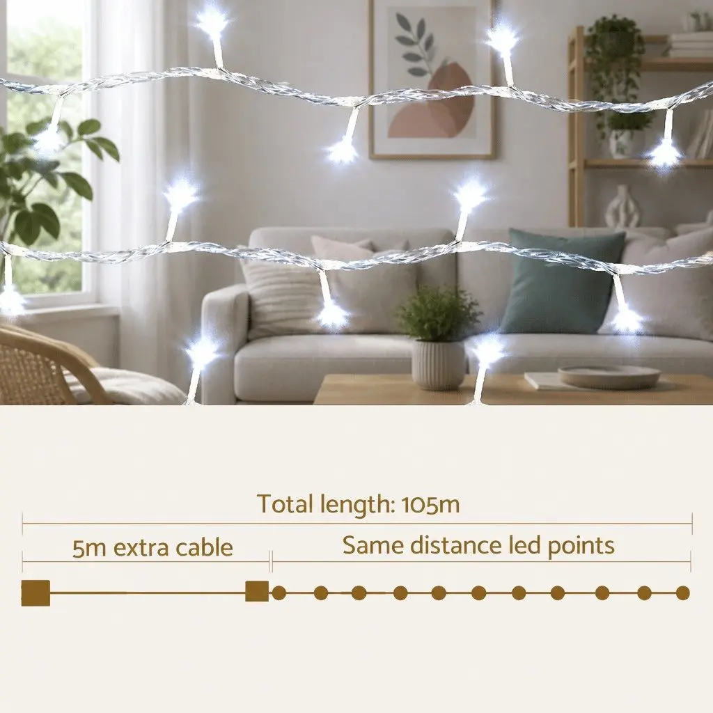 100M String Lights 500 LED Cool White Outdoor Indoor