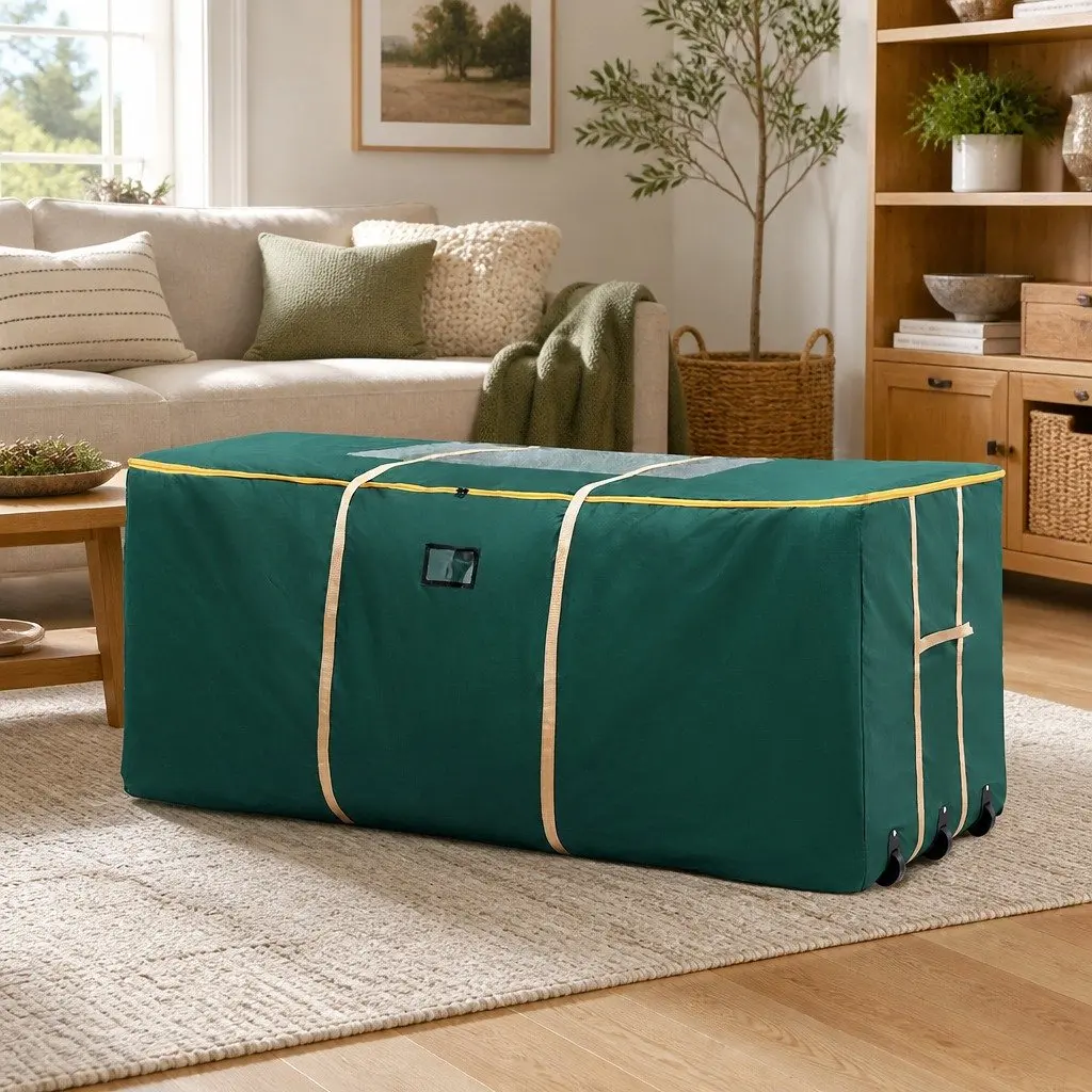 Christmas Tree Storage Bag with Wheels and Clear Window for Trees up to 10ft Green