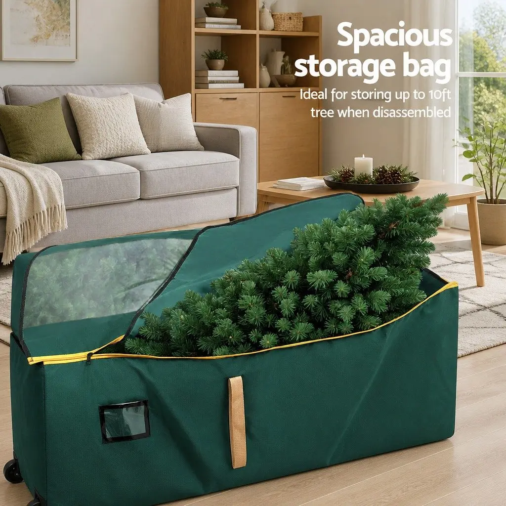 Christmas Tree Storage Bag with Wheels and Clear Window for Trees up to 10ft Green