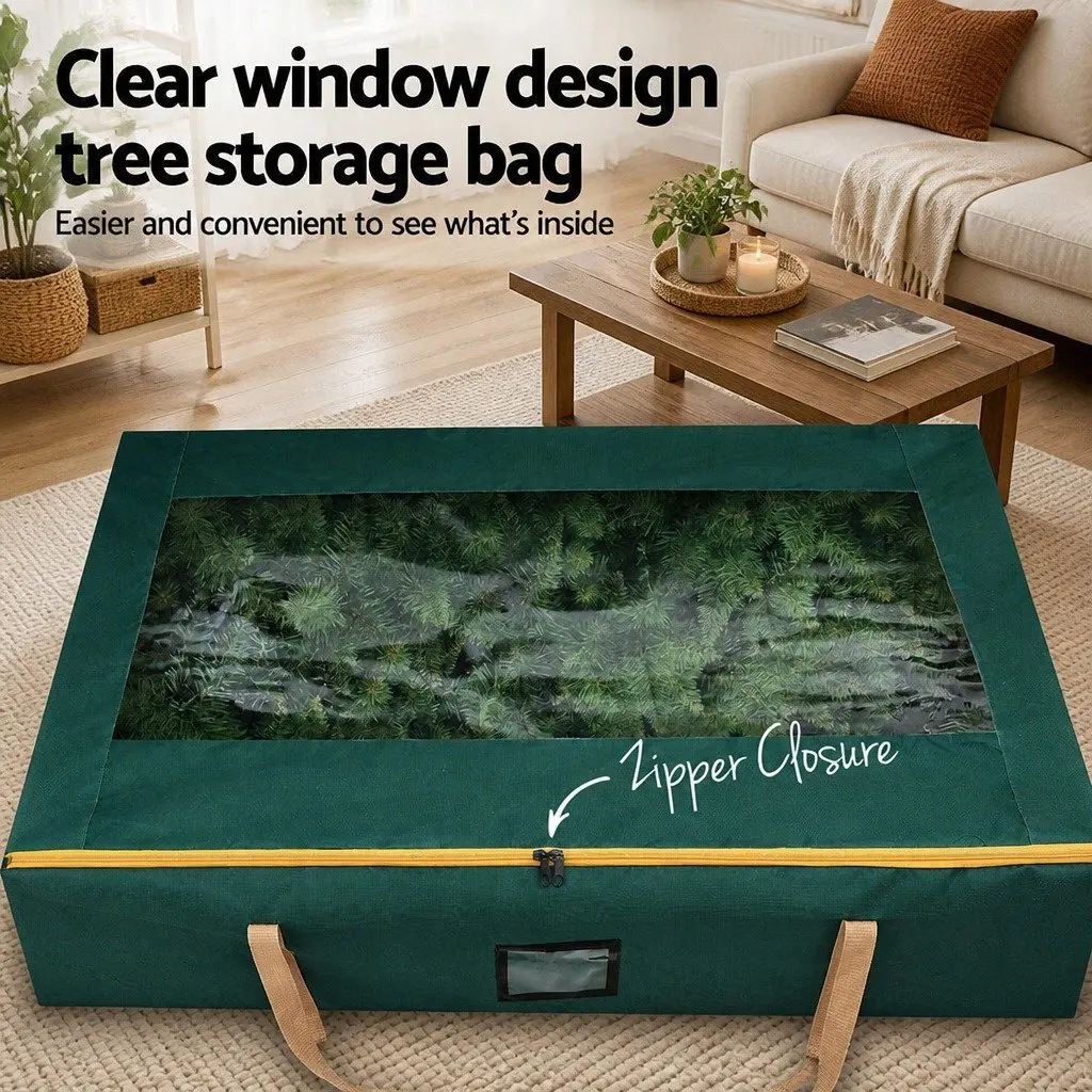 Christmas Tree Storage Bag with Wheels and Clear Window for Trees up to 10ft Green