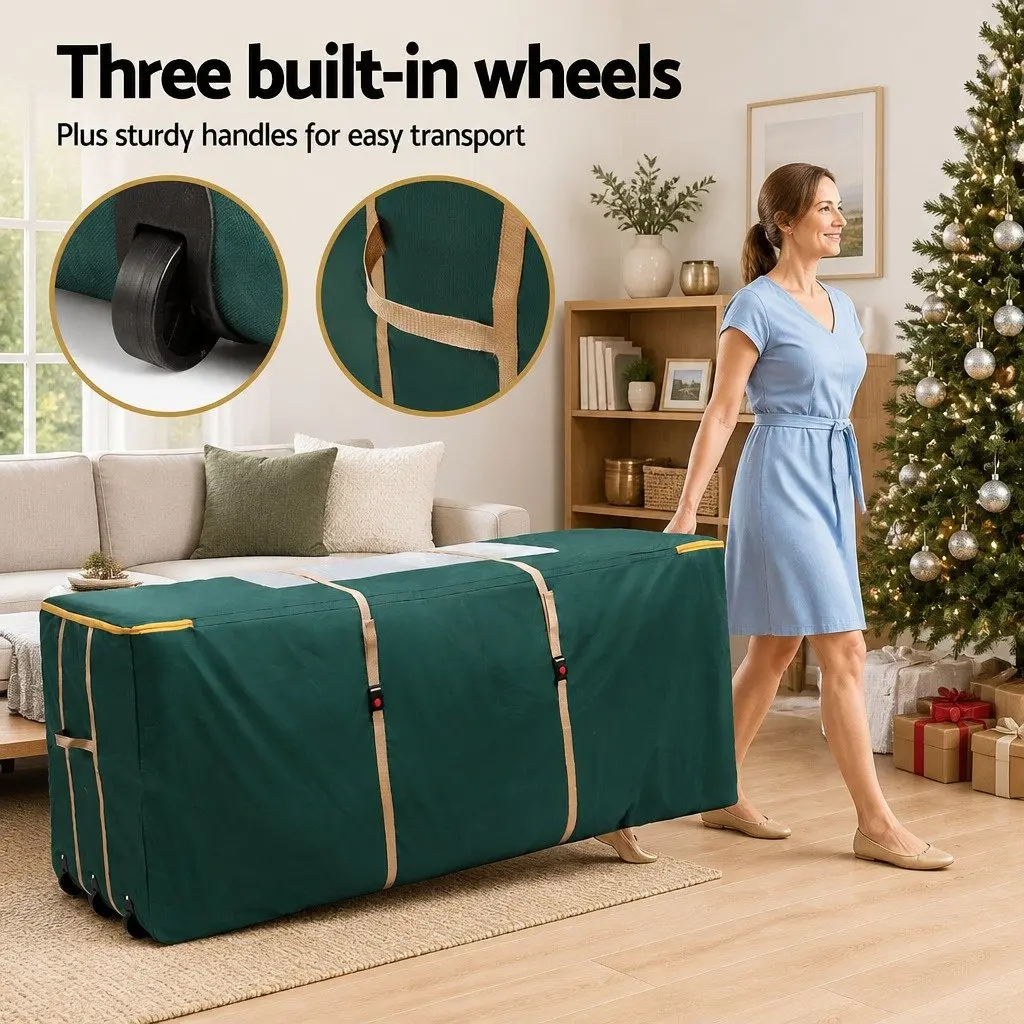 Christmas Tree Storage Bag with Wheels and Clear Window for Trees up to 10ft Green