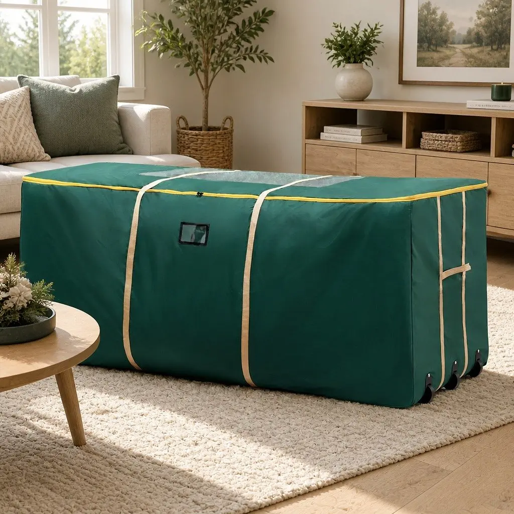 Christmas Tree Storage Bag with Wheels and Clear Window for Trees up to 10ft Green