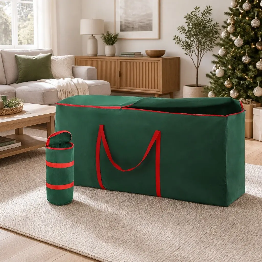 Christmas Tree Storage Bag Set Green Oxford Fabric 122cm x 38cm x 56cm and Bauble Bag 35cm x 15cm