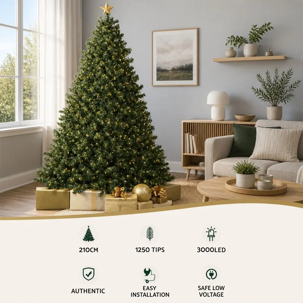 Outdoor Christmas Tree 7FT Green LED Lights Decorations Prelit Xmas 3000 Warm