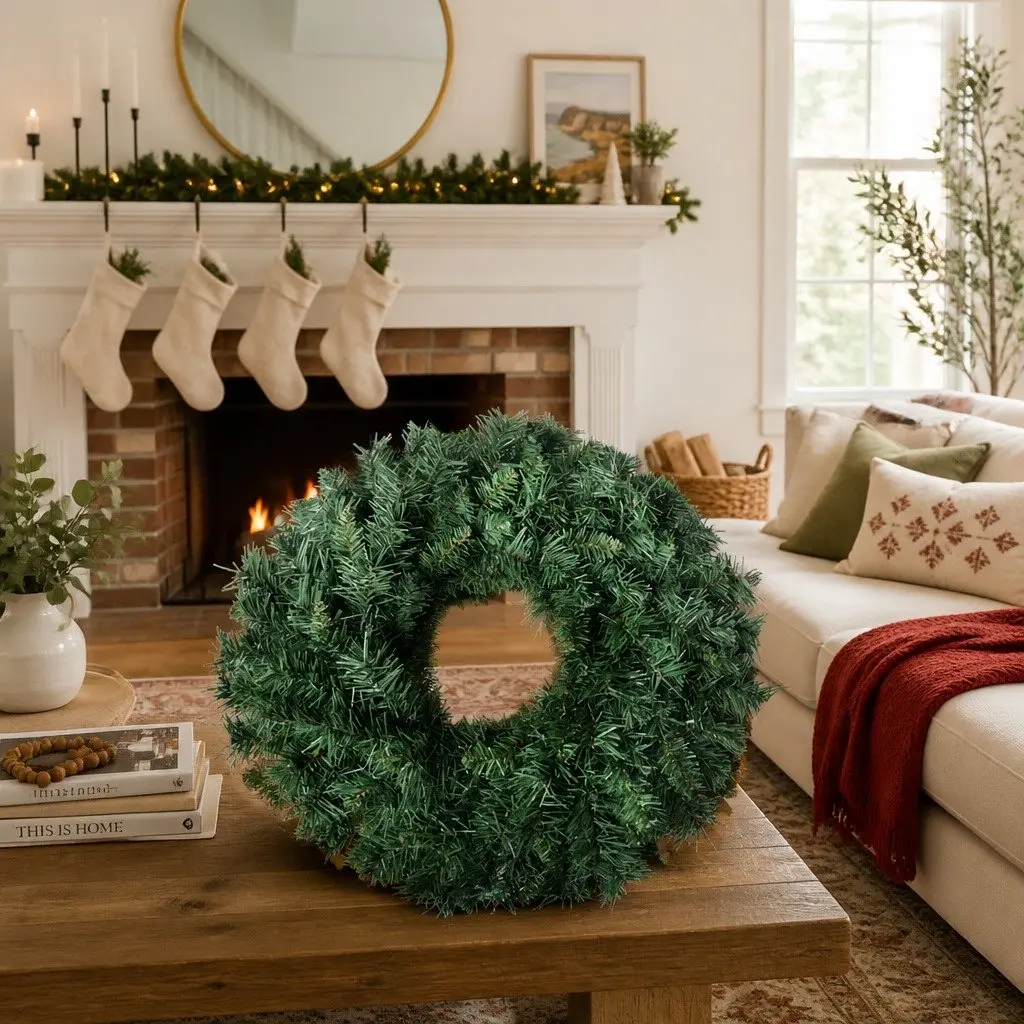 Christmas Wreath Green 60cm PVC Tips Indoor Outdoor Holiday Decoration