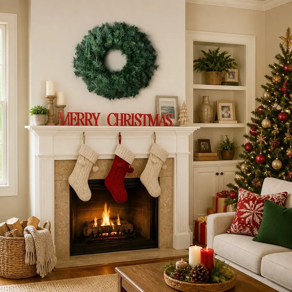 Christmas Wreath Green 60cm PVC Tips Indoor Outdoor Holiday Decoration