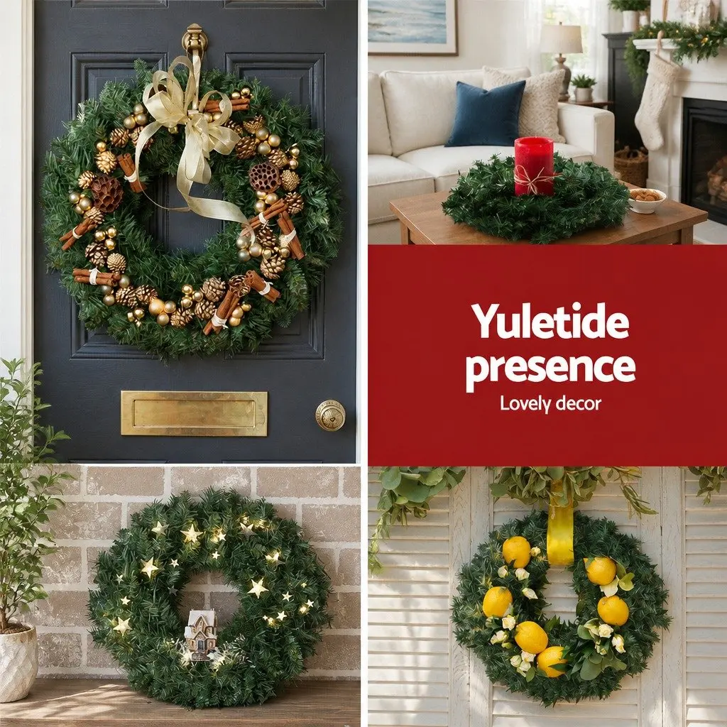 Christmas Wreath Green 60cm PVC Tips Indoor Outdoor Holiday Decoration