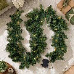 Christmas Garland 1.8m Green Prelit LED Warm Lights Xmas Decoration Indoor