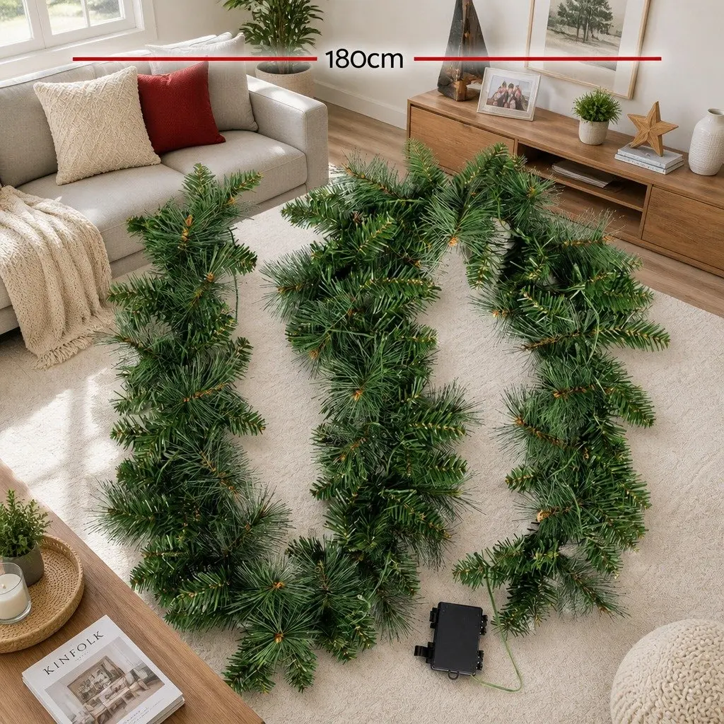 Christmas Garland Prelit LED Warm Lights 1.8m Indoor Outdoor Decoration