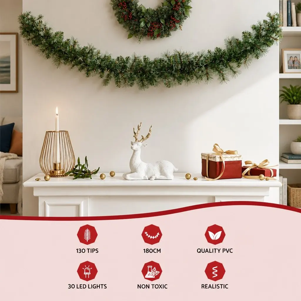Christmas Garland Prelit LED Warm Lights 1.8m Indoor Outdoor Decoration
