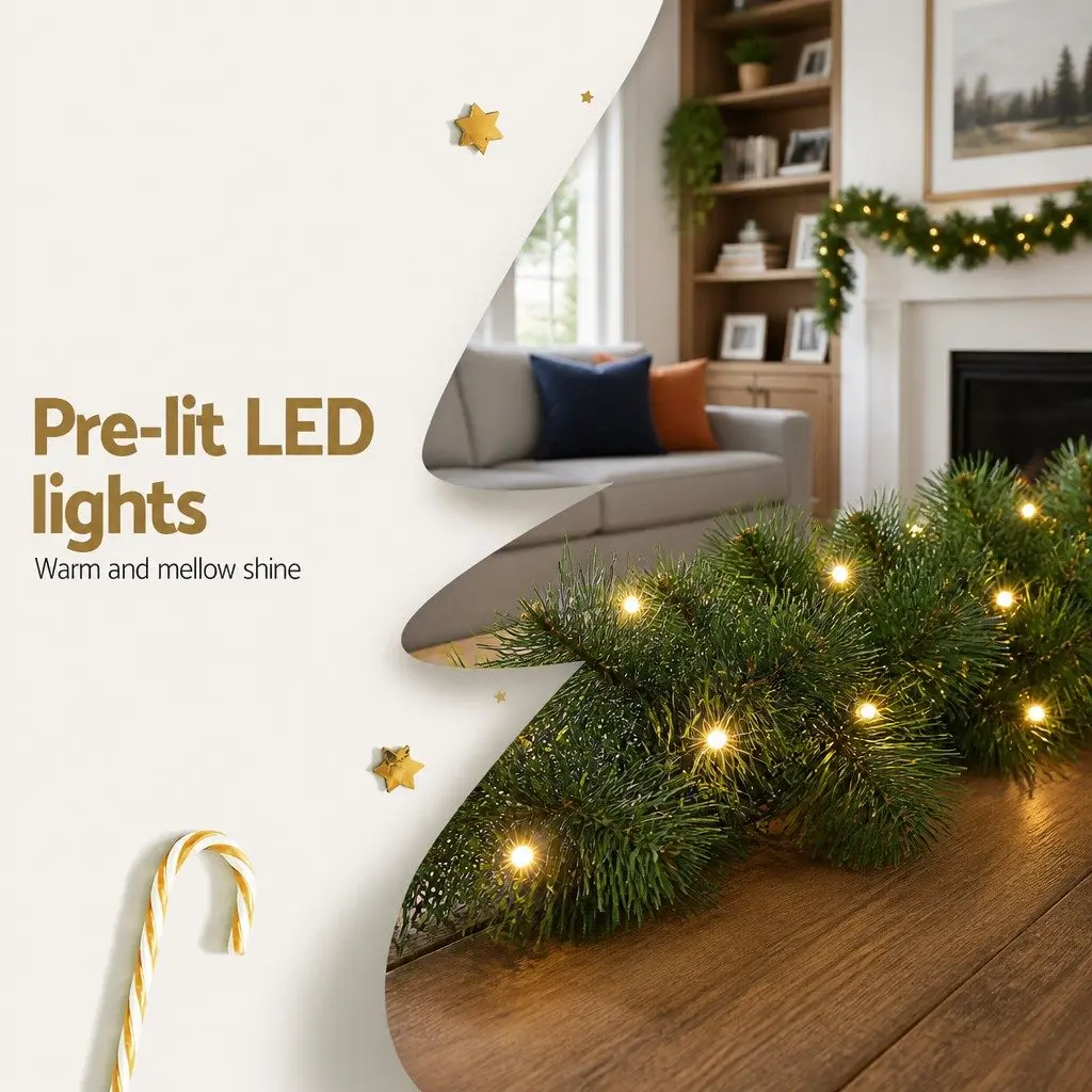 Christmas Garland Prelit LED Warm Lights 1.8m Indoor Outdoor Decoration