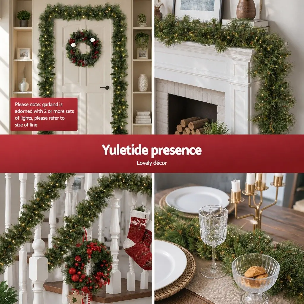 Christmas Garland Prelit LED Warm Lights 1.8m Indoor Outdoor Decoration