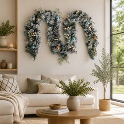 Christmas Garland 2.7m Pre-lit LED Lights Snow Frosted Xmas Decoration Indoor