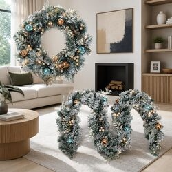 Christmas Garland and Wreath Set 2.7m LED Lights Snow Frosted Indoor Outdoor