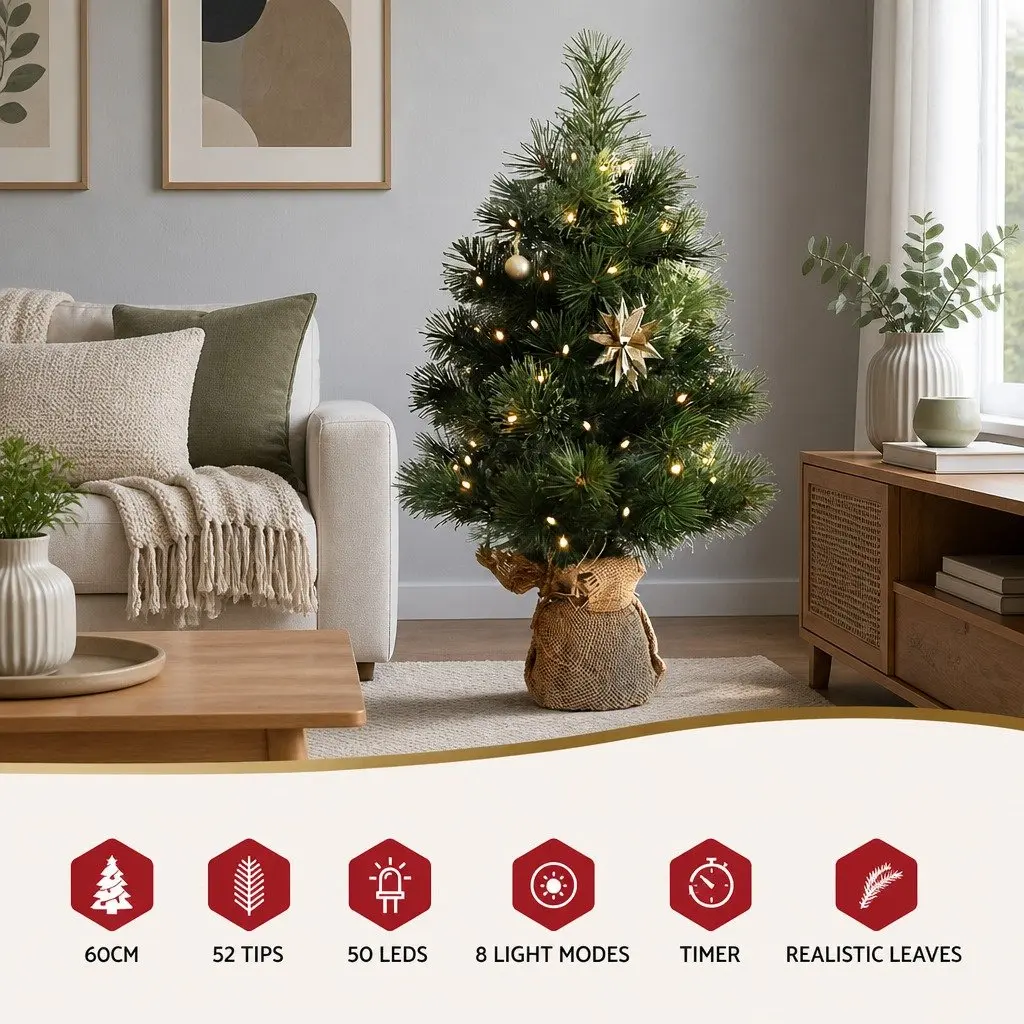 Mini Christmas Tree LED 60CM Tabletop Green 8 Light Modes