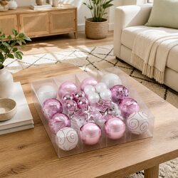 Christmas Tree Decorations 33pcs Baubles Ornaments Stars Garland Pink White Set