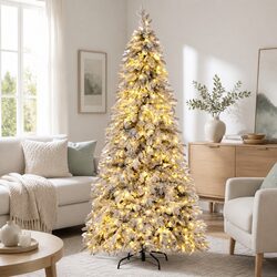 Christmas Pencil Tree 2.1m Flocked 860 Tips 350 LED Lights Slim Design Xmas