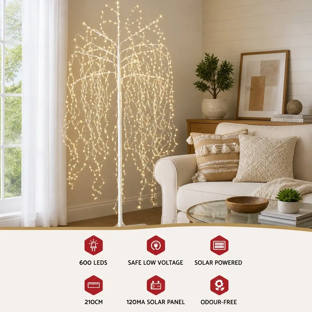 LED Christmas Tree Solar Powered 7ft with 600 Warm White Lights