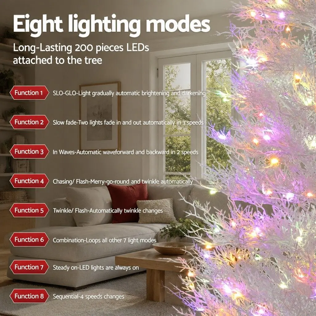 LED Christmas Tree Snowy Pre-Lit 1.8M Multi Colour 8 Light Modes
