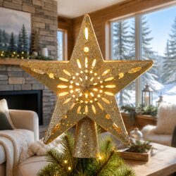 Friendly Gold Star Christmas Projector Tree Topper