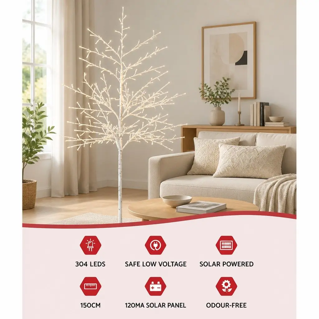 Solar LED Christmas Tree 5ft 304 White Lights Outdoor Garden Holiday Decoration