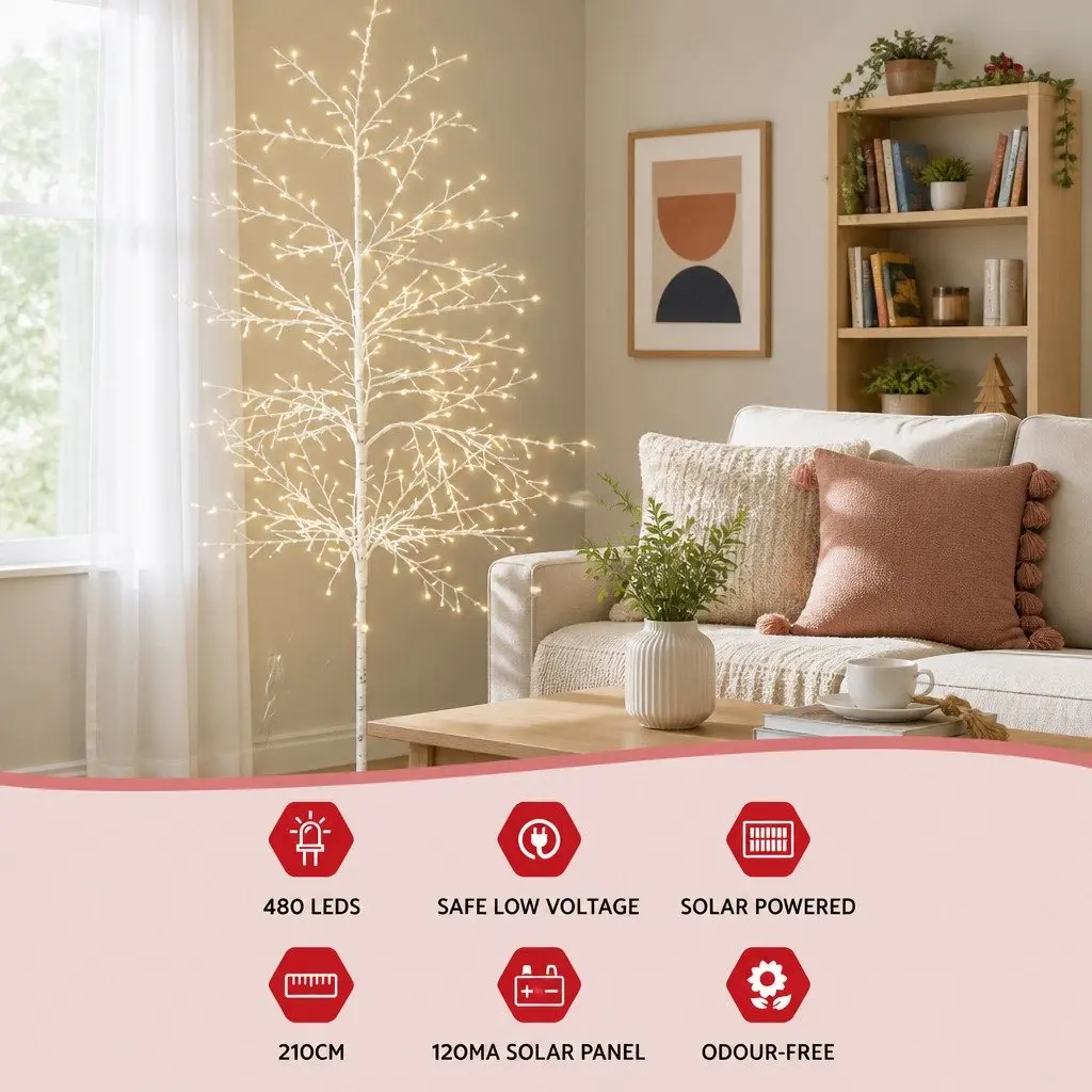 Solar LED Christmas Tree 7FT Pre-lit Outdoor Indoor Decoration 480 Warm White Lights