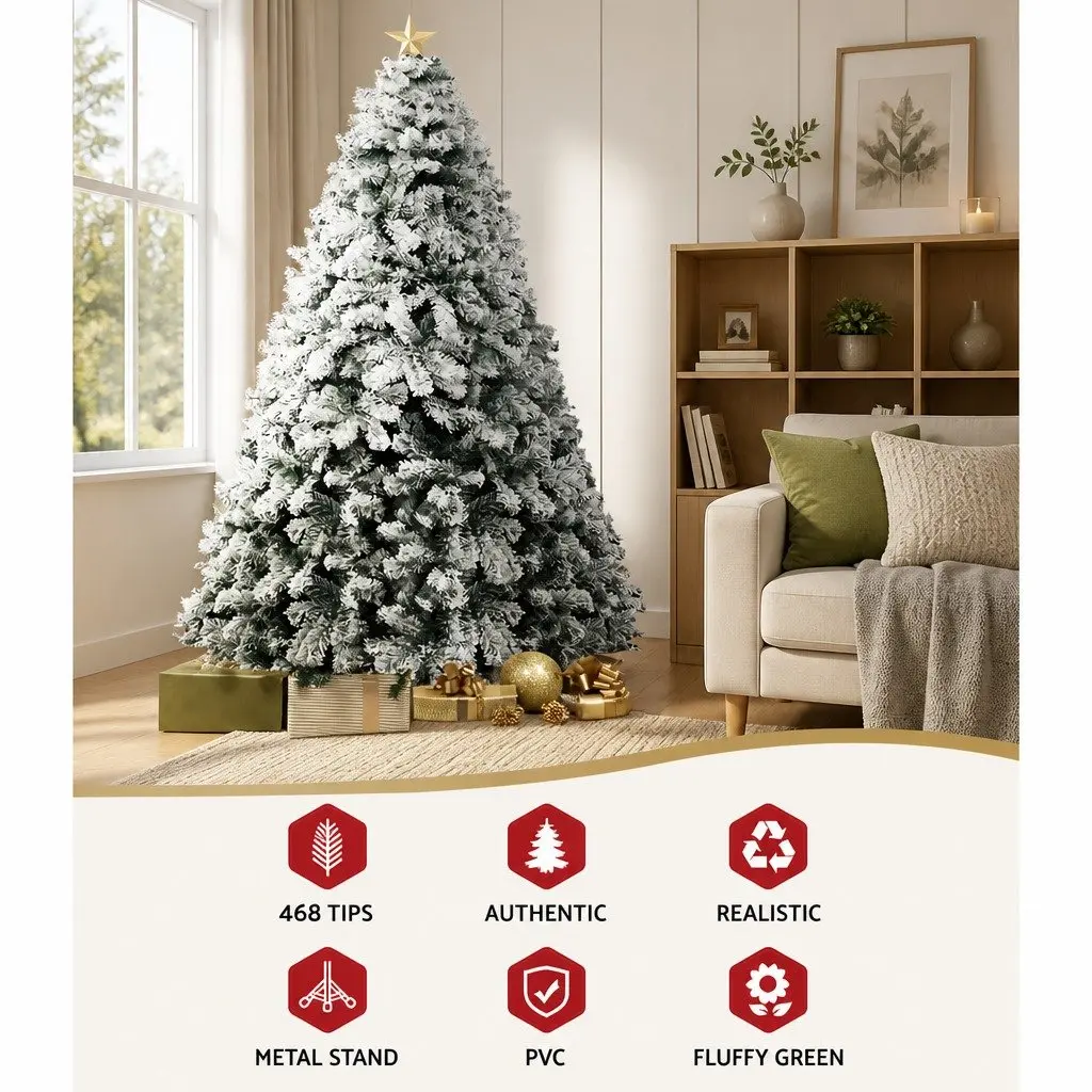 Christmas Tree Snow Flocked Fir 1.8m 468 Tips Green White